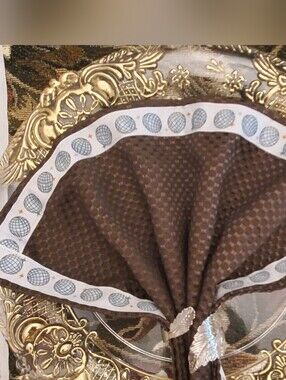 6 Pieces Brown Textured Table Napkin with White Trim W/ Leaf Ring